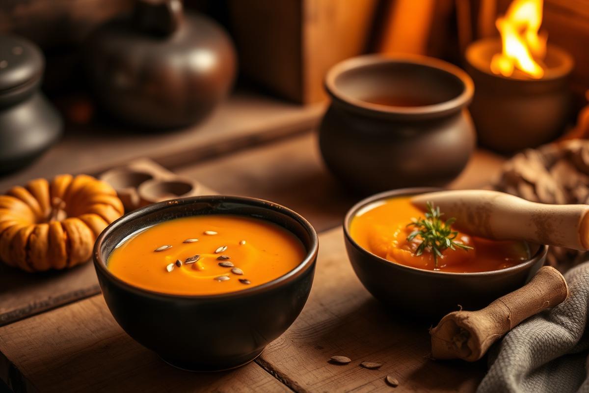 Caldo cremoso de abóbora com gengibre e sementes tostadas